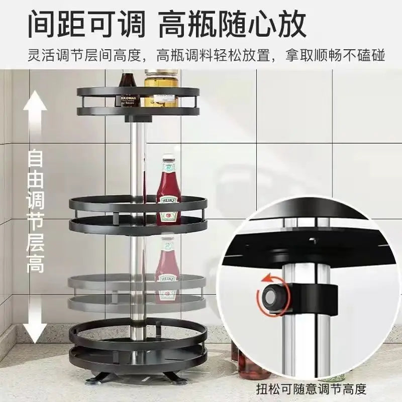 Kitchen countertop item stroge rack rotatable multi-layer metle spice strong rack